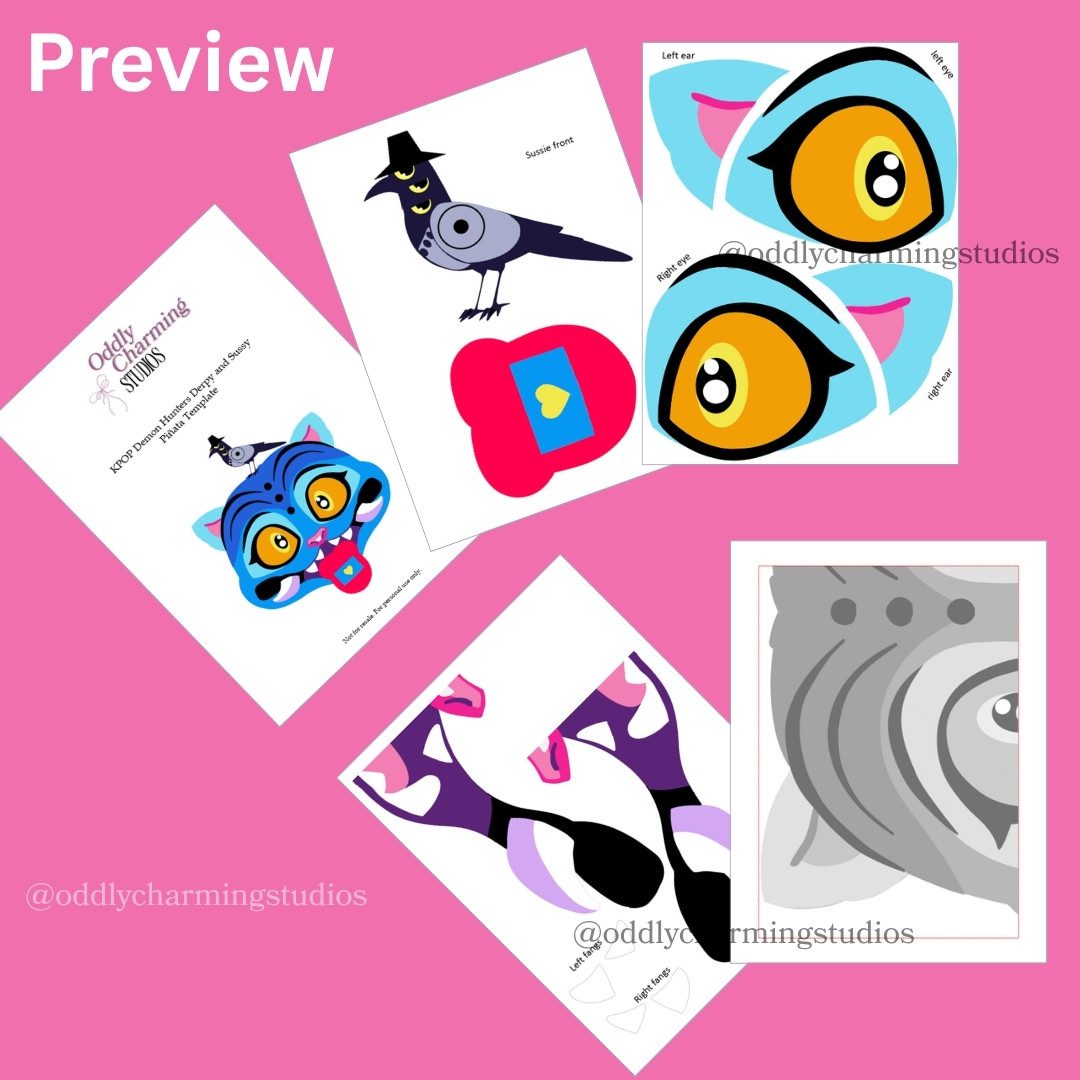 Derpy KPOP Demon Hunters Piñata Template Preview