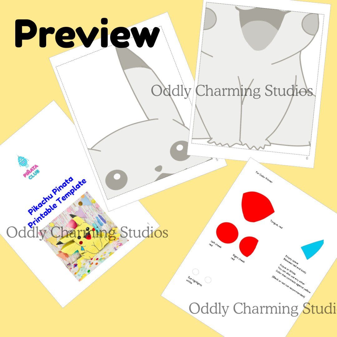 Pikachu Pinata Template Preview