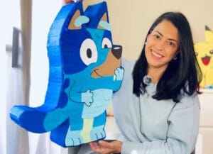 bluey pinata being shown by the creator bluey pinata being shown by the creator